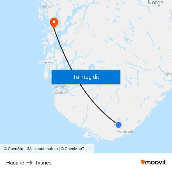 Hauane to Tysnes map