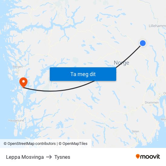 Leppa Mosvinga to Tysnes map