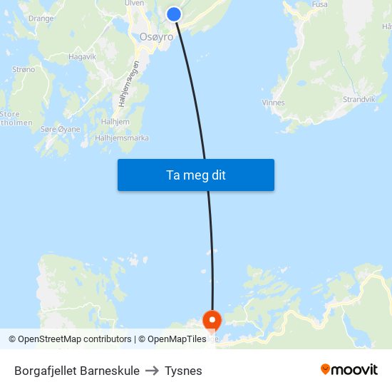 Borgafjellet Barneskule to Tysnes map