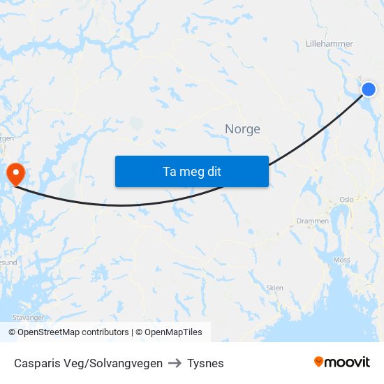 Casparis Veg/Solvangvegen to Tysnes map