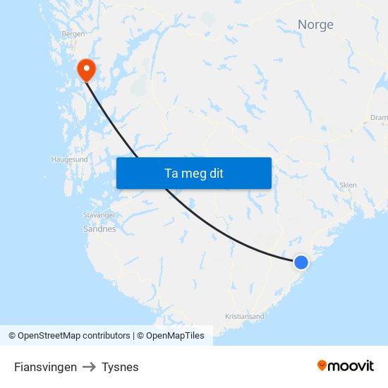 Fiansvingen to Tysnes map