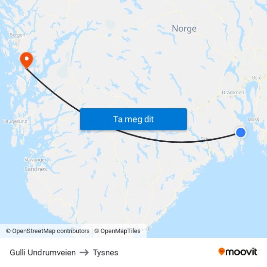 Gulli Undrumveien to Tysnes map