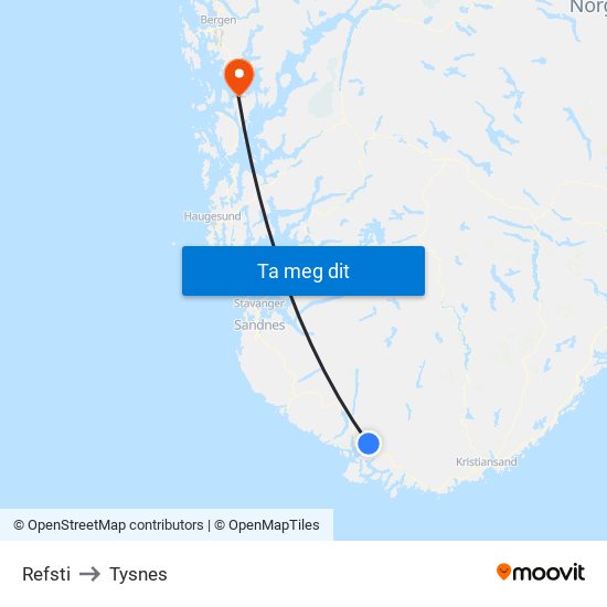 Refsti to Tysnes map