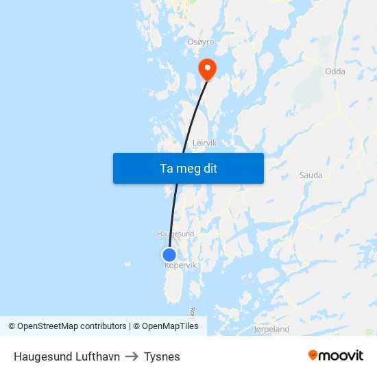 Haugesund Lufthavn to Tysnes map