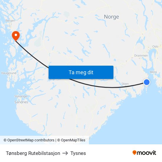 Tønsberg Rutebilstasjon to Tysnes map