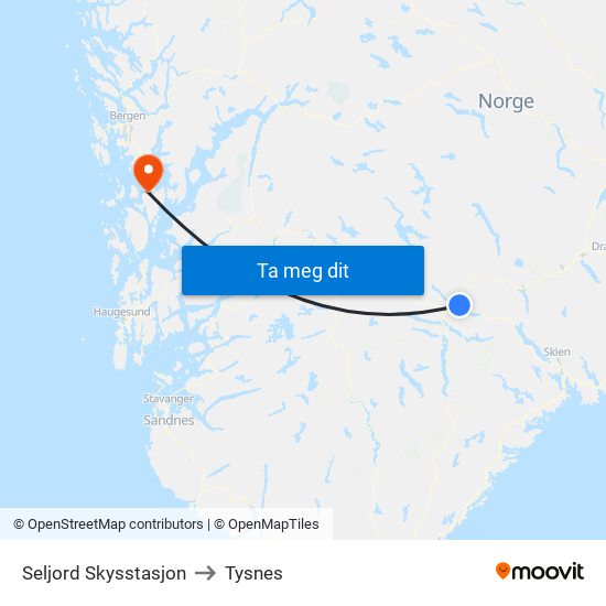 Seljord Skysstasjon to Tysnes map