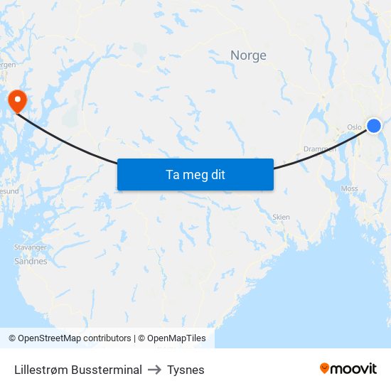 Lillestrøm Bussterminal to Tysnes map