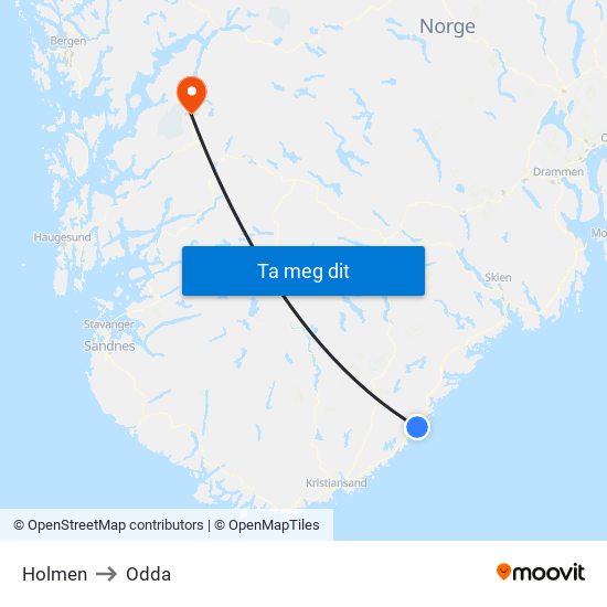 Holmen to Odda map