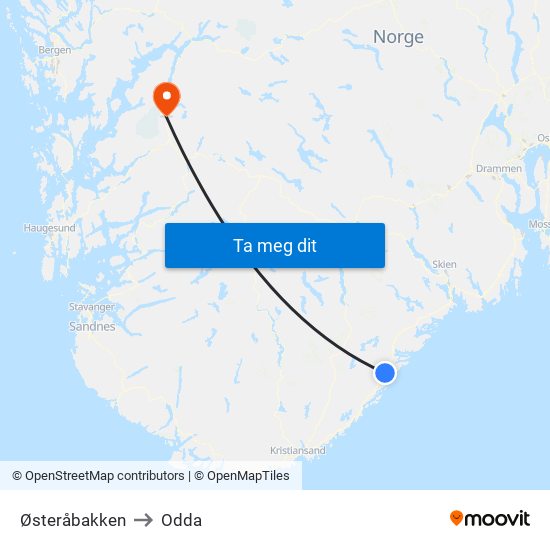 Østeråbakken to Odda map