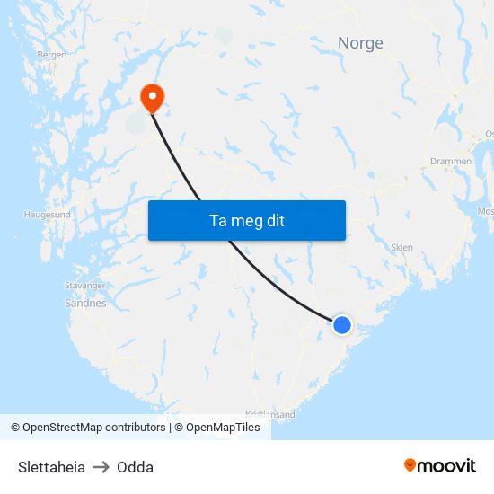 Slettaheia to Odda map