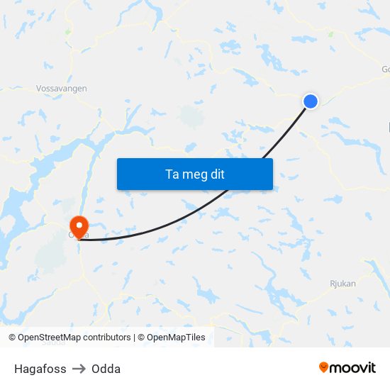 Hagafoss to Odda map