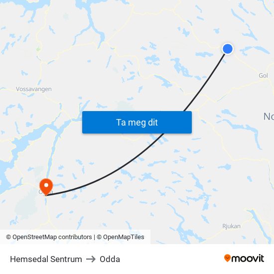 Hemsedal Sentrum to Odda map