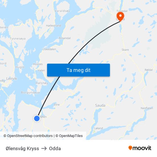 Ølensvåg Kryss to Odda map