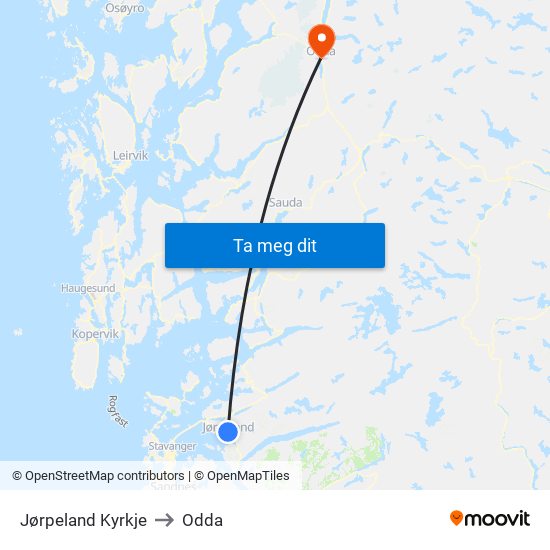 Jørpeland Kyrkje to Odda map