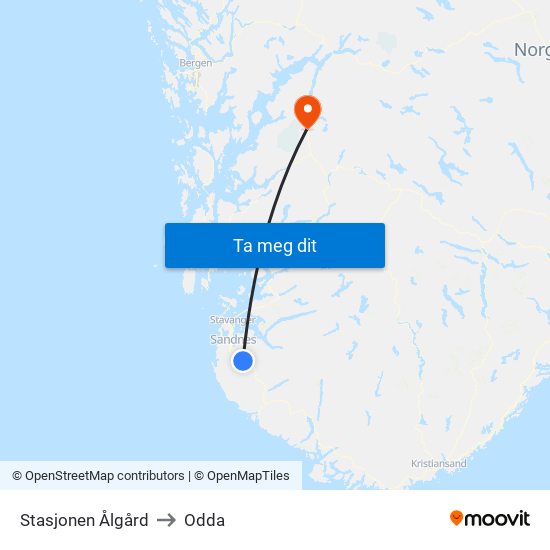 Stasjonen Ålgård to Odda map