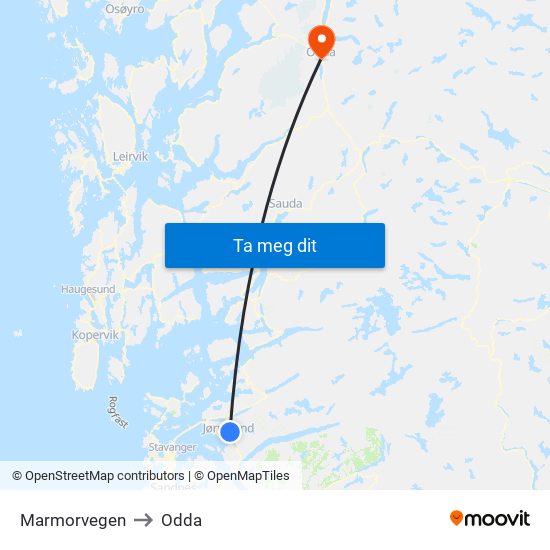 Marmorvegen to Odda map