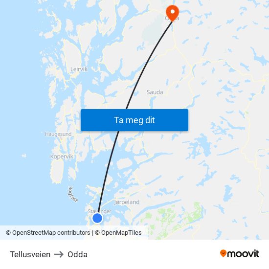 Tellusveien to Odda map