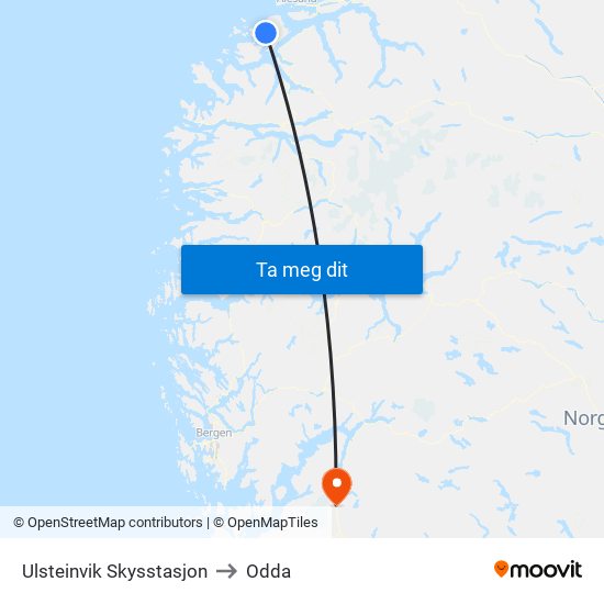 Ulsteinvik Skysstasjon to Odda map