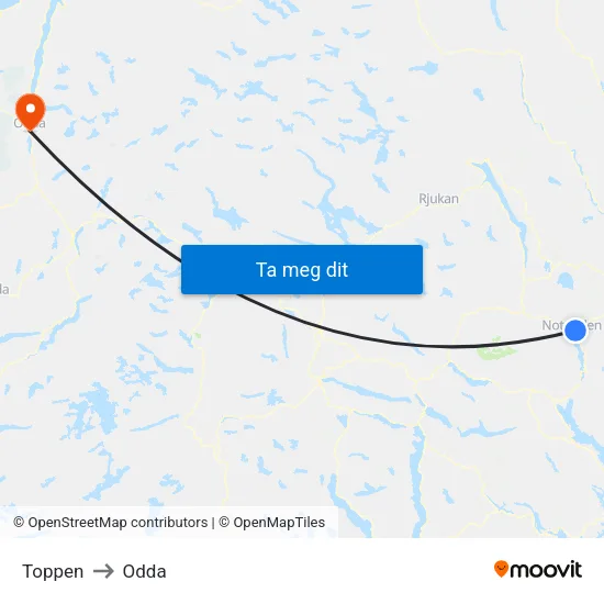 Toppen to Odda map