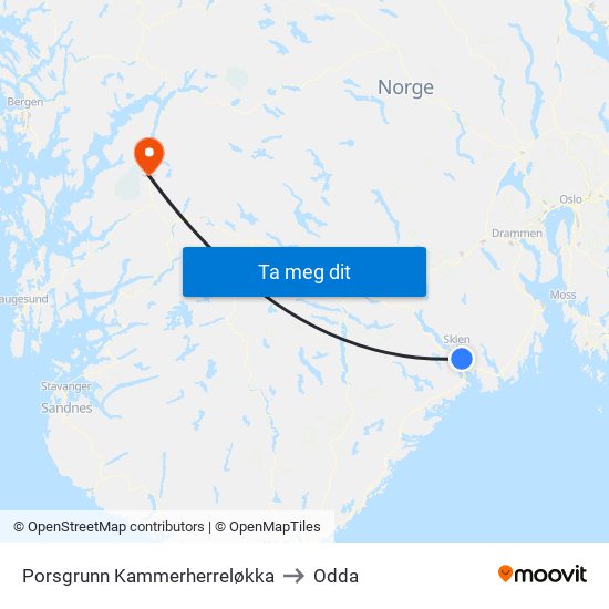 Porsgrunn Kammerherreløkka to Odda map