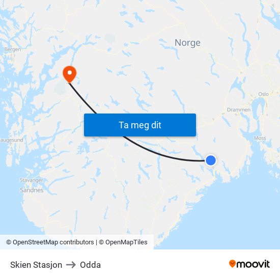 Skien Stasjon to Odda map