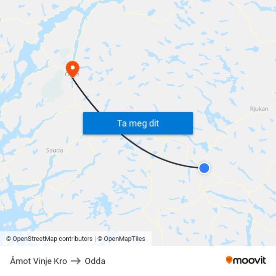 Åmot Vinje Kro to Odda map