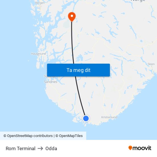 Rom Terminal to Odda map