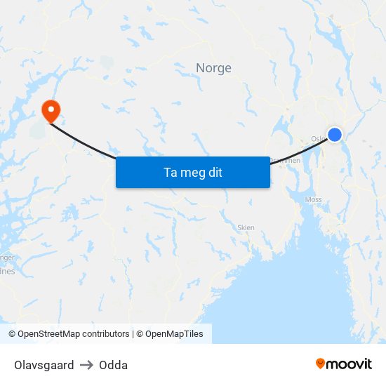 Olavsgaard to Odda map