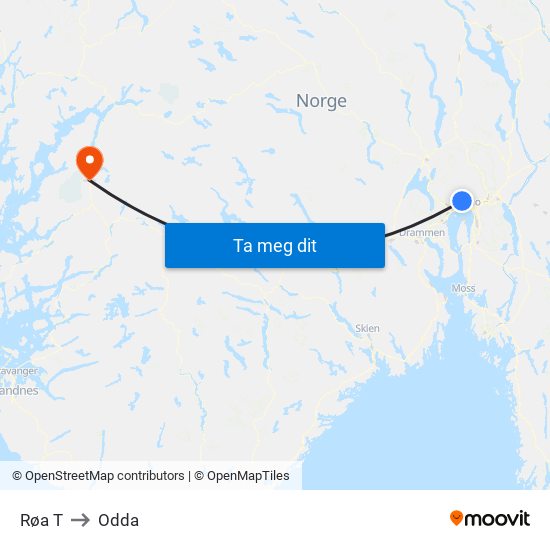 Røa T to Odda map