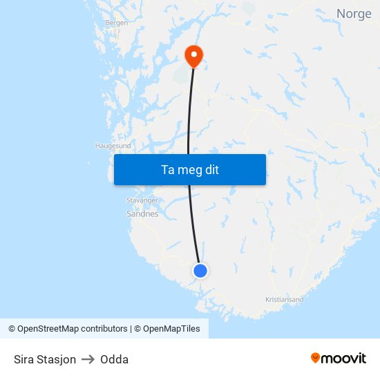 Sira Stasjon to Odda map