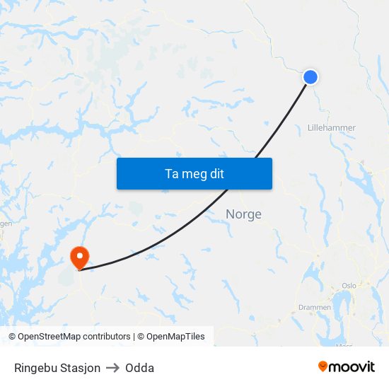 Ringebu Stasjon to Odda map