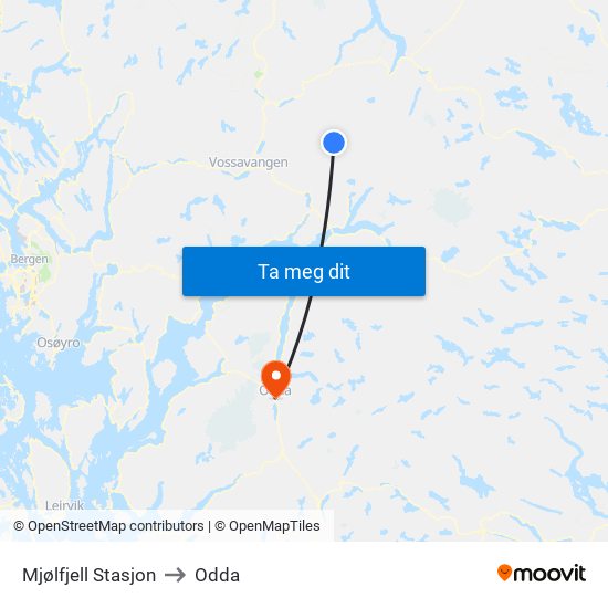 Mjølfjell Stasjon to Odda map