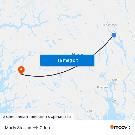 Moelv Stasjon to Odda map