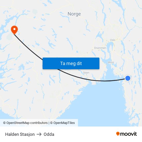 Halden Stasjon to Odda map