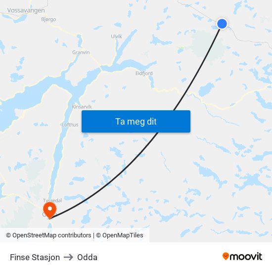 Finse Stasjon to Odda map