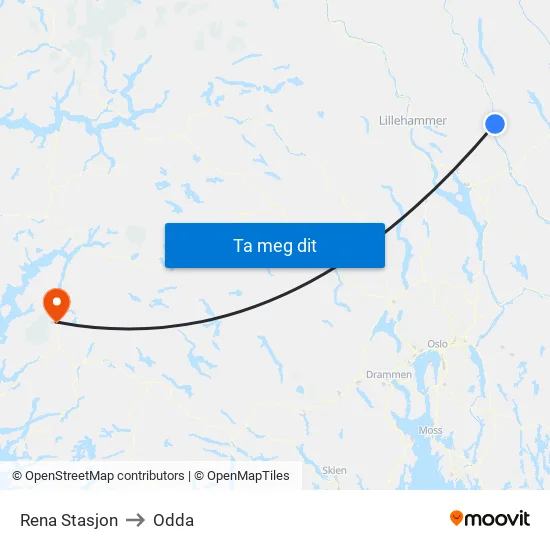 Rena Stasjon to Odda map
