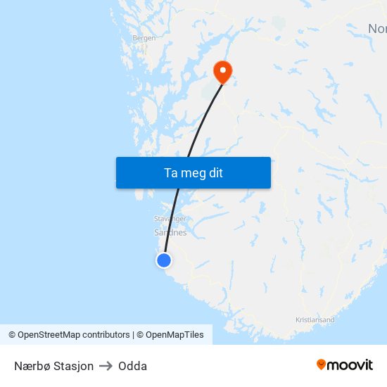 Nærbø Stasjon to Odda map