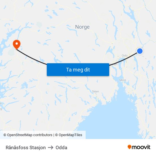 Rånåsfoss Stasjon to Odda map