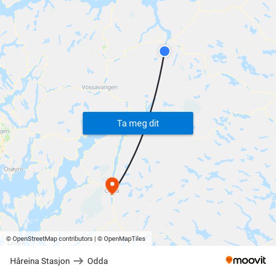 Håreina Stasjon to Odda map