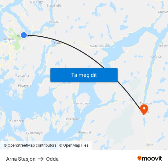 Arna Stasjon to Odda map