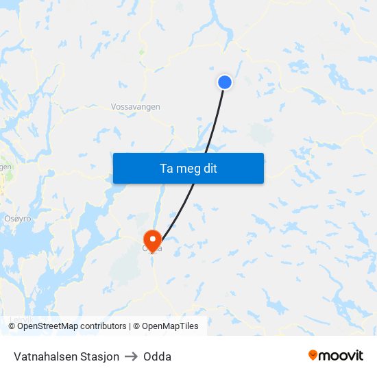 Vatnahalsen Stasjon to Odda map