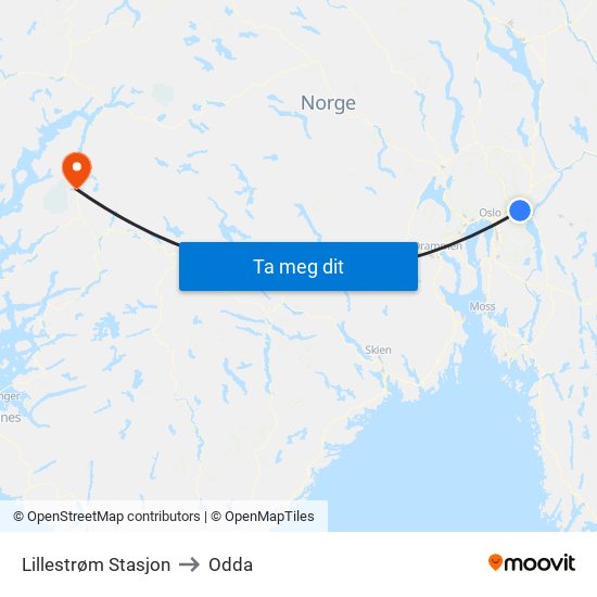 Lillestrøm Stasjon to Odda map