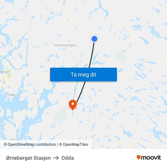 Ørneberget Stasjon to Odda map