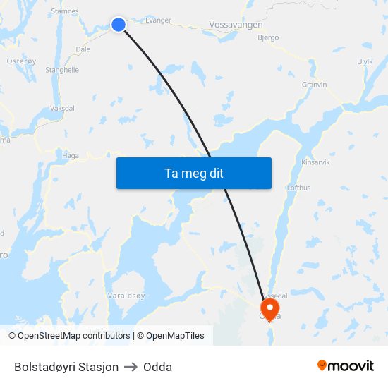 Bolstadøyri Stasjon to Odda map