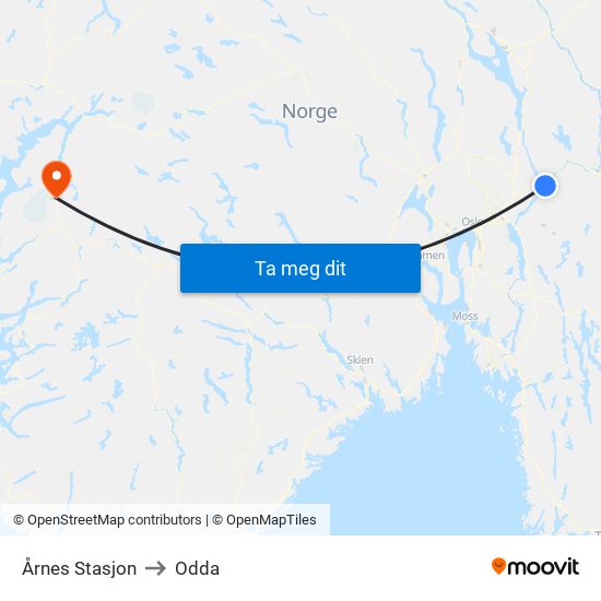 Årnes Stasjon to Odda map