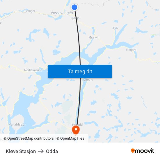 Kløve Stasjon to Odda map