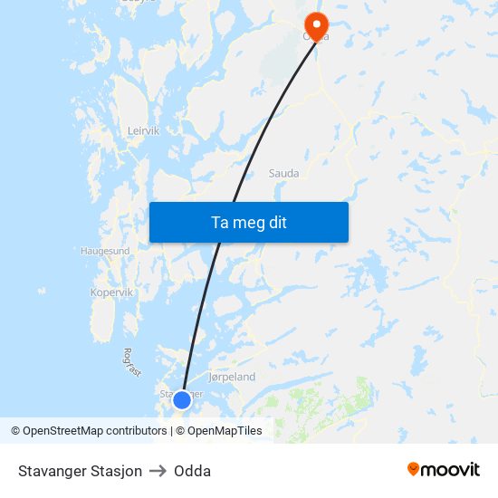 Stavanger Stasjon to Odda map