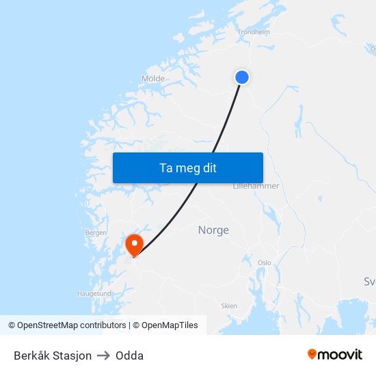 Berkåk Stasjon to Odda map
