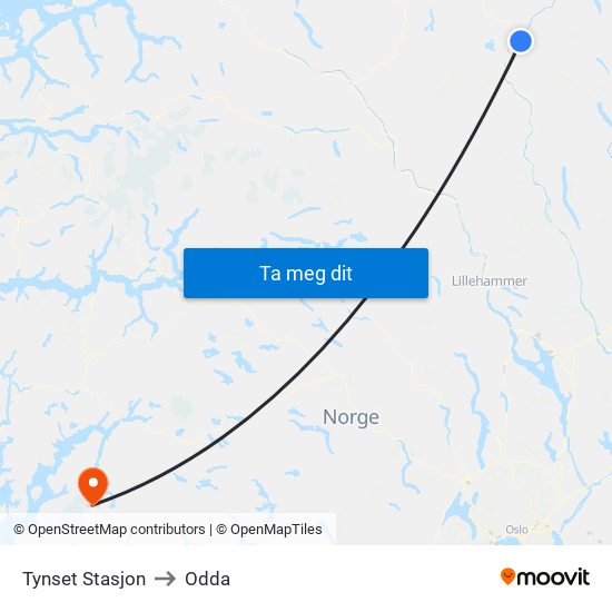 Tynset Stasjon to Odda map