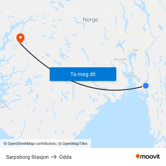 Sarpsborg Stasjon to Odda map